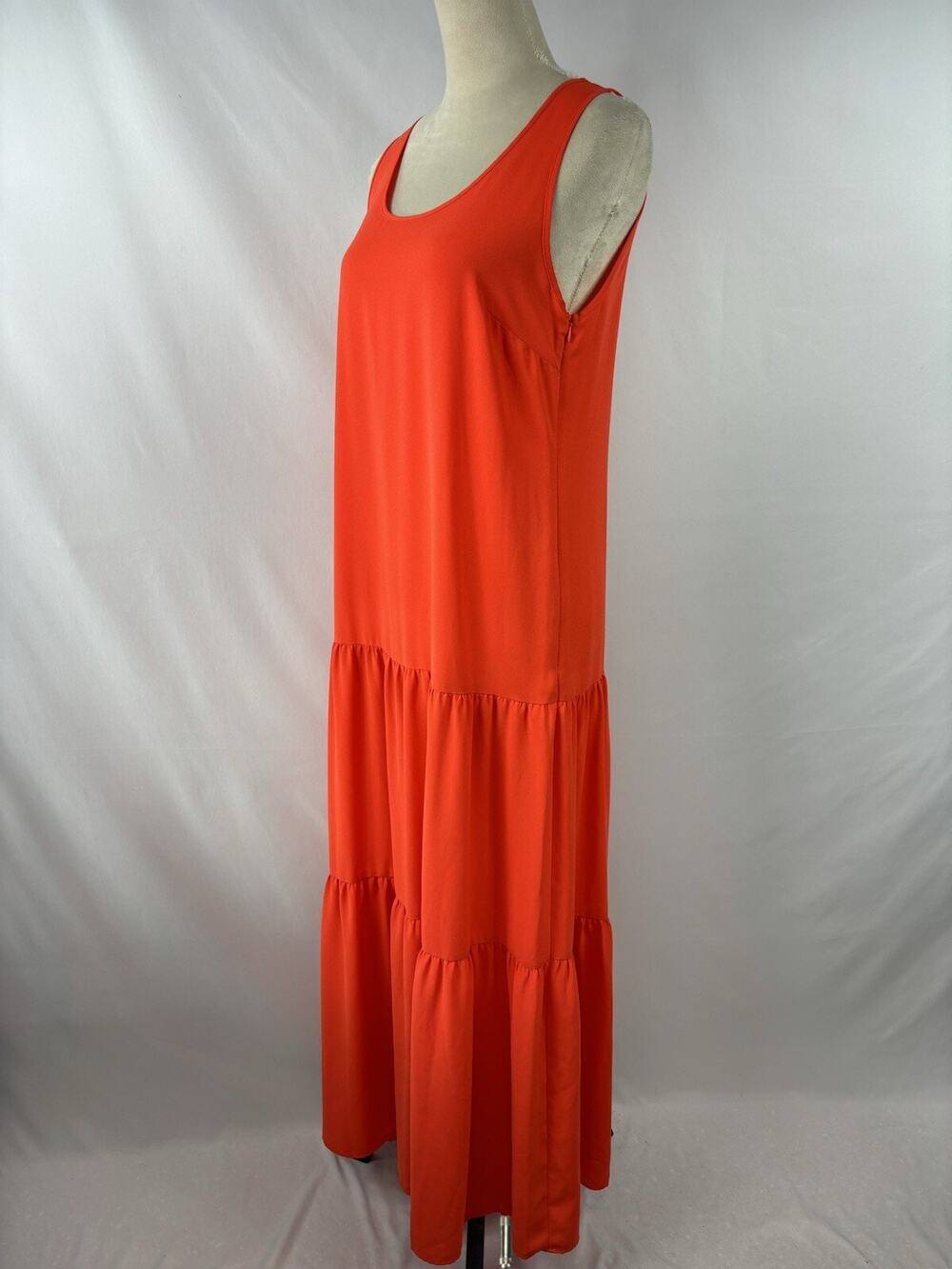 Elizabeth and James Maxi Dress Tomato Red Small Tiered Sleeveless Dopamine